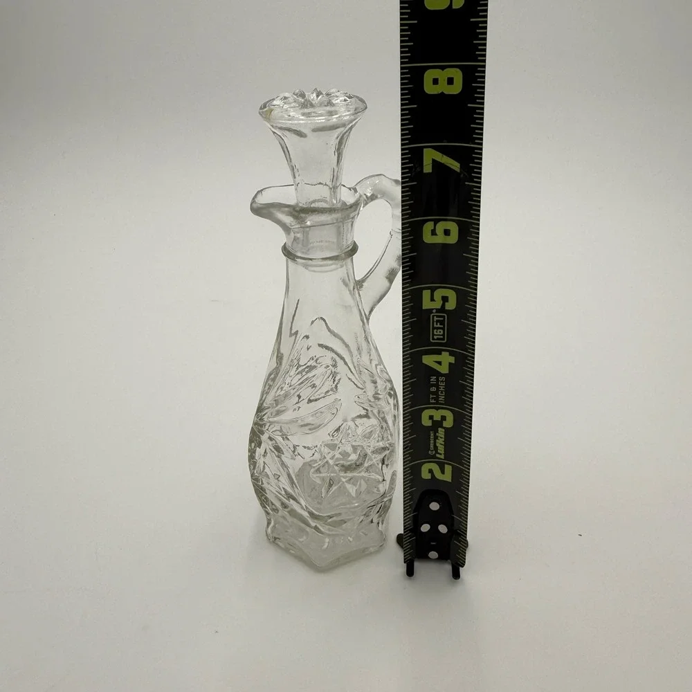 Vintage Starburst Pressed Glass Cruet with Stopper and Creamer Pitcher Set EUC‎